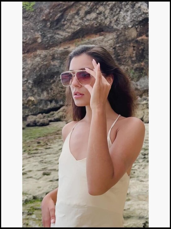Retro Oversized Square Sunglasses with Double Bridge Metal Frame